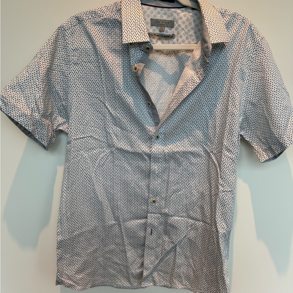 Ted Baker White and Blue Geometric Shirt